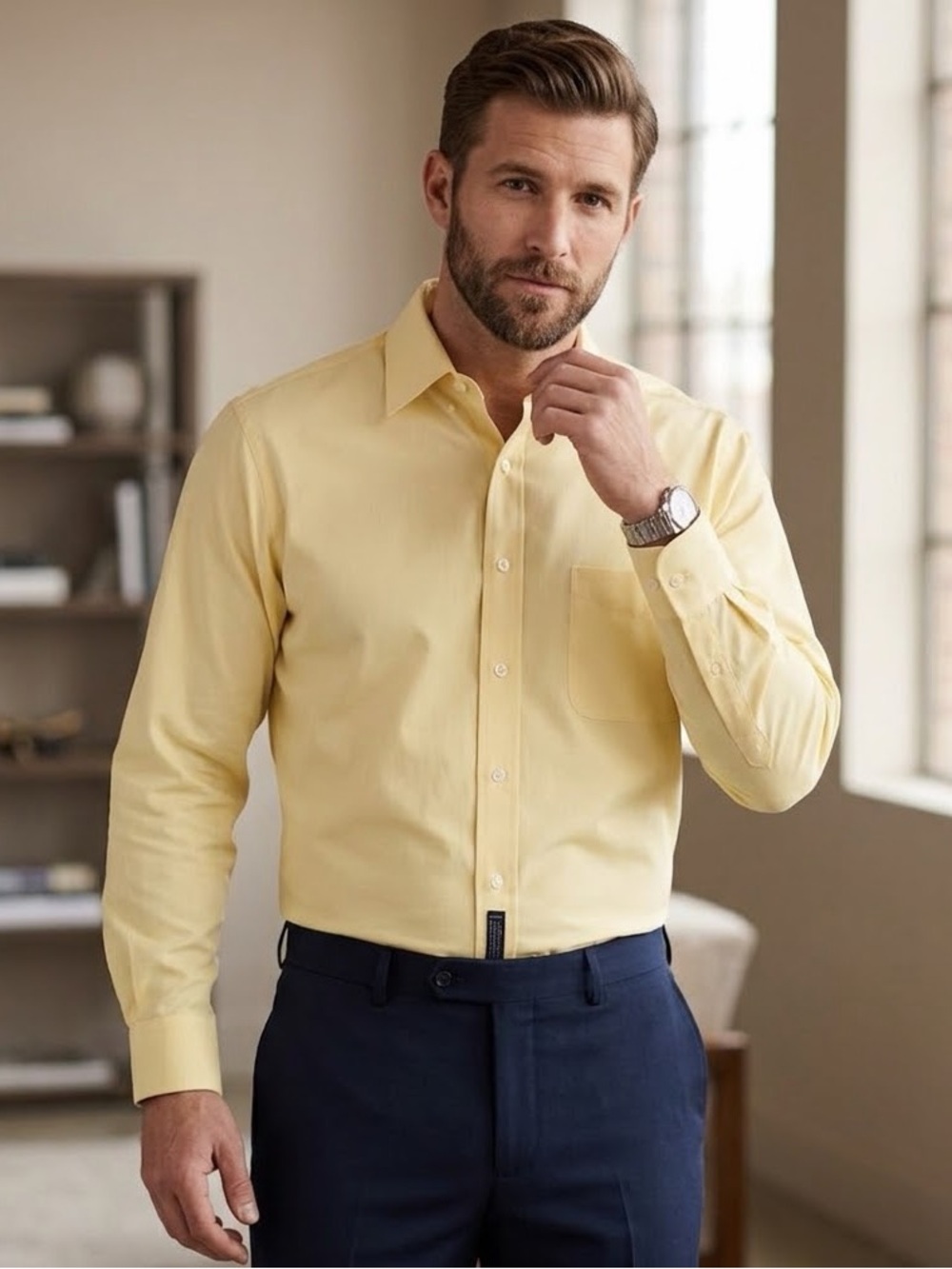 G.H. Bass & Co Weejun Oxford Men's 16 34/35 Yellow Solid Cotton Dress Shirt